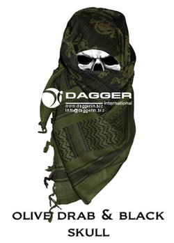  Tactical Shemagh OD/Black Color Skulls  DAGGER DI-9056